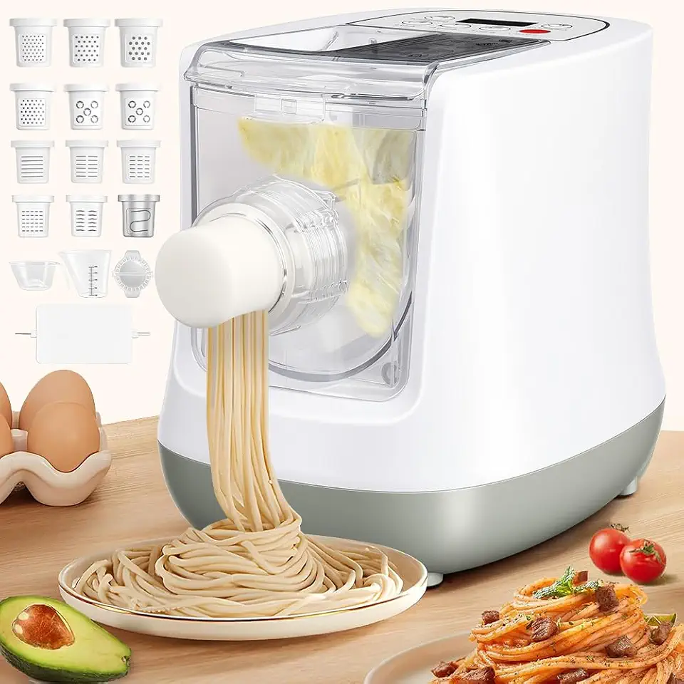 Maquina Macarrao Eletrica, Maquina de Macarrão, Máquina de Macarrão, 110V, 260W, 12 Discos para Massa Larga, Fina e Mais, Até 650g de Farinha.