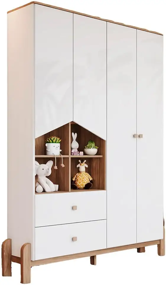 Guarda-Roupa Infantil Ternura 4 Portas 2 Gavetas Branco/Jequitibá - Henn