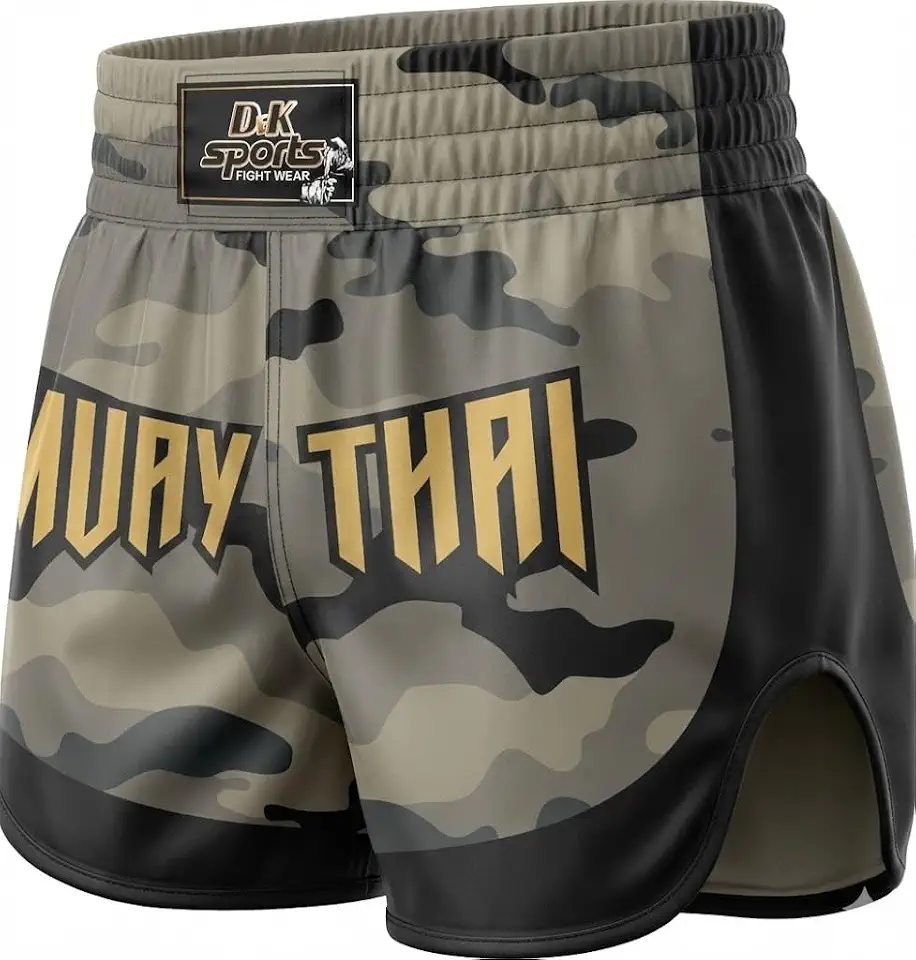 Bermuda Shorts Muay Thai Camuflado Calção Tailandês Dek Sports (bege e cinza)