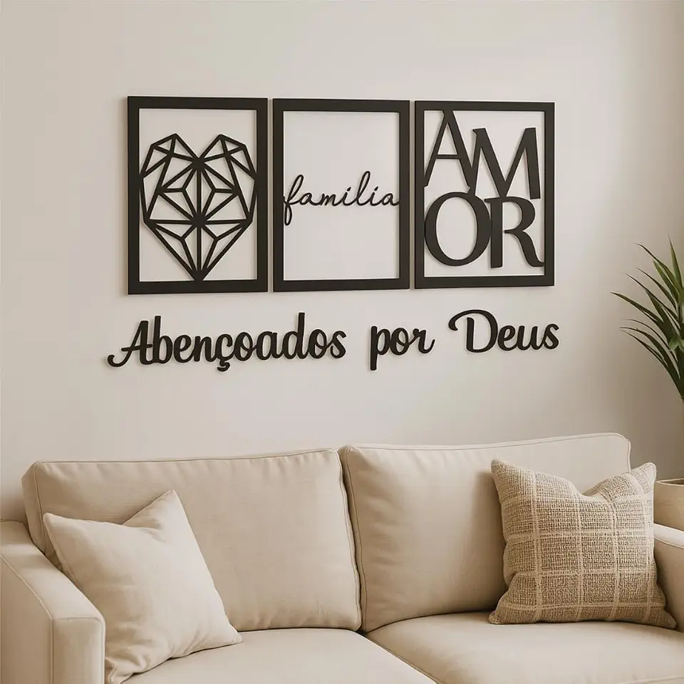Quadros Religiosos Mdf Branco Kit Frase Abençoados Por Deus - Kit De Quadros Religiosos Em Mdf Preto Com A Frase 'abençoados Por Deus'. Ideal Para Decorar Ambientes Com Fé. (PRETO)