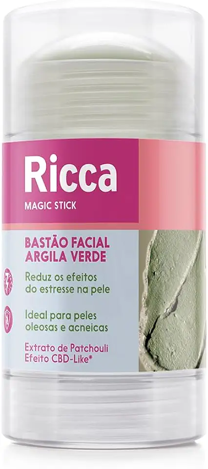 Ricca Bastão Facial Argila Verde com Extrato de Patchouli - Ação Purificante e Antioxidante para Pele