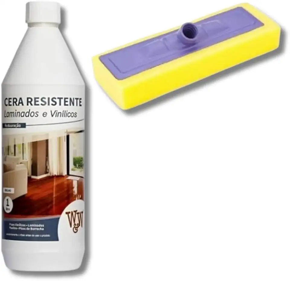 Kit Cera + Aplicador Cera Brilhante Para Pisos Laminados e Vinilicos 1L