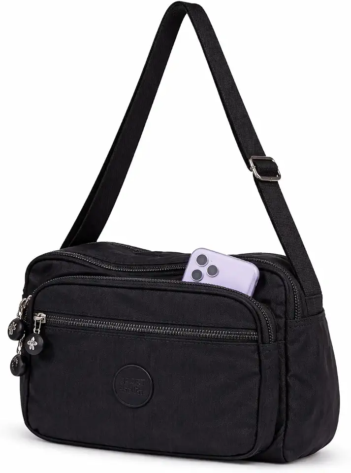 Bolsa Transversal Feminina Impermeável com Múltiplos Bolsos e Alça Ajustável, Bolsa em Poliéster Resistente para Trabalho, Faculdade, Viagem e Dia a Dia