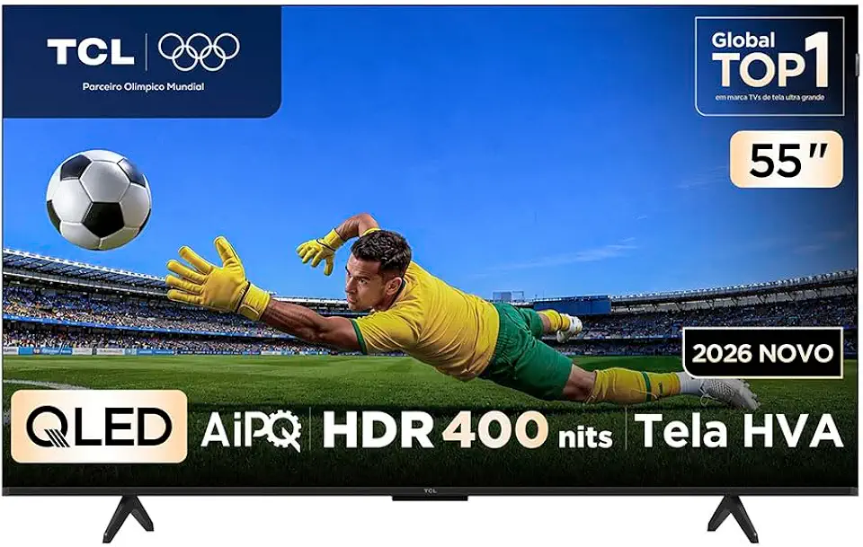 Smart TV 4K TCL Advanced QLED 55” Polegadas com Processador AIPQ, Dolby Vision, 120 Hz, HDR10+ e Wi-Fi
