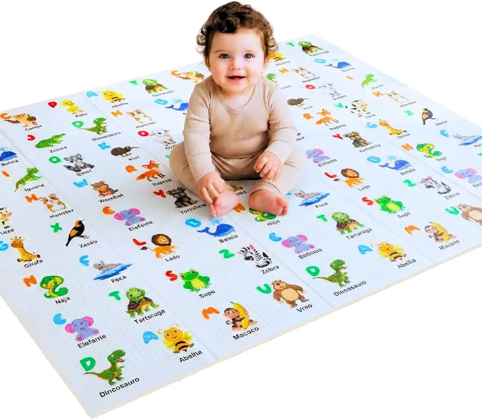 Tapete Tatame Infantil Térmico Sensorial Educativo Grande Dupla Face – Alfabeto dos Animais Emborrachado Dobrável Impermeável Original Baby Toys®