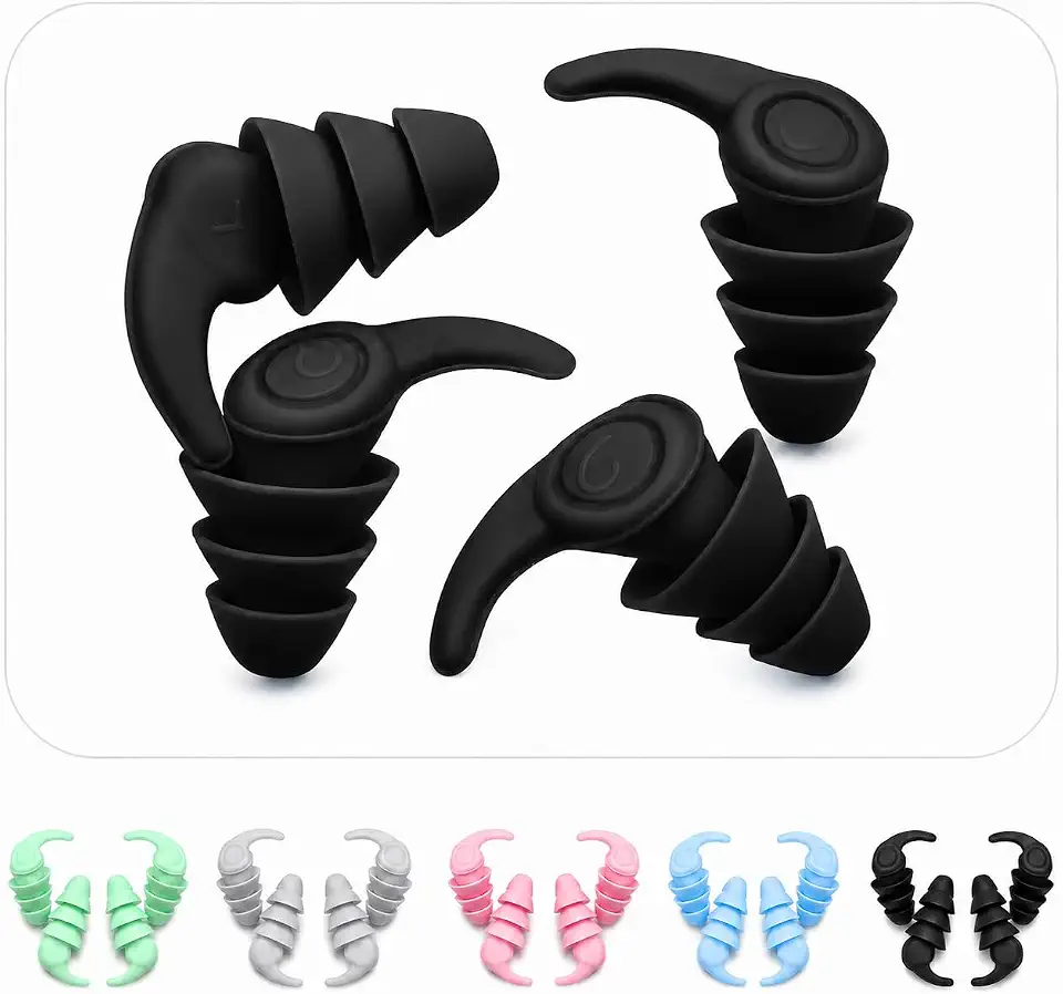 Kit Protetor Auricular Tampão de Ouvido 2 Pares Abafador Antirruído Silicone 3 Camadas Antirruído Dormir Estudo Natação (Preto)