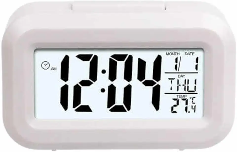 Mini Despertador Digital com Luz Noturna e Função Soneca – Compacto, Silencioso e Ideal para Viagem ou Mesa de Cabeceira (Branco)