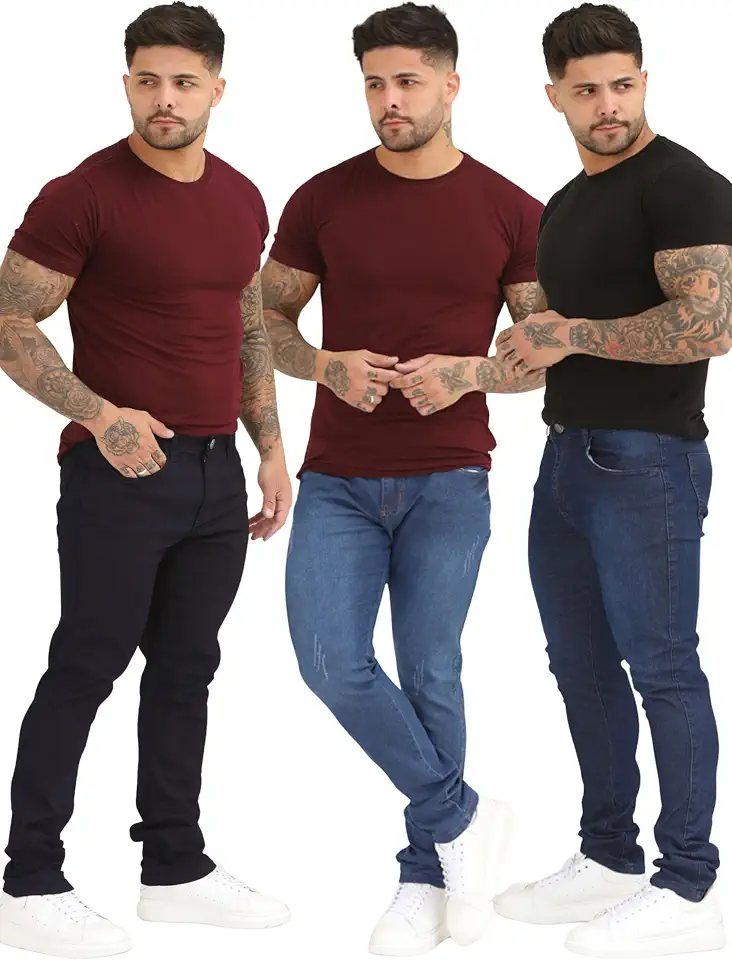 Kit 3 Calça Slim Masculina Jeans Lisa Básica Com Lycra Dia a Dia