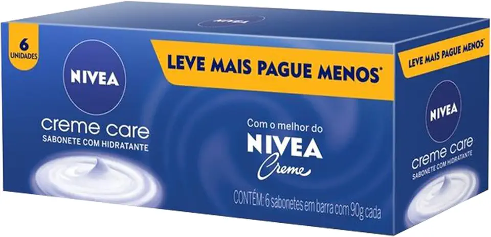 NIVEA Sabonete em Barra Creme Care Promo 6 un. 90g - Limpa e deixa a pele macia mesmo após o banho, com glicerina, fragrância NIVEA Creme e o exclusivo ingrediente Eucerit
