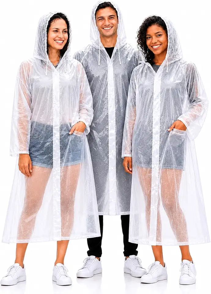 Capa de Chuva Adulto Unissex em EVA Transparente com Capuz Ajustável – Impermeável, Reutilizável, Ideal para Shows, Parques, Viagens e Eventos - Qualidade Premium/LoomaStore
