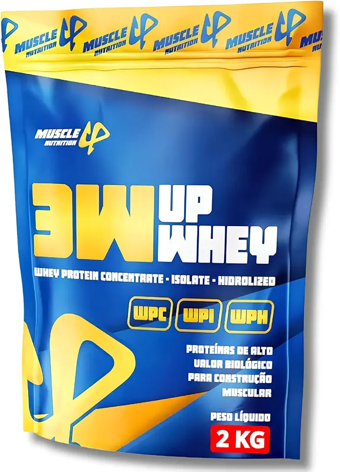 Whey Protein 3W 100% 24g De Proteína/Dose (30g) Baixo Carbo 2KG - Muscle Up | Absorção em diferentes velocidades com WPC, WPI e WPH, sem glúten, sem adição de açúcares, fácil diluição e dosador incluso
