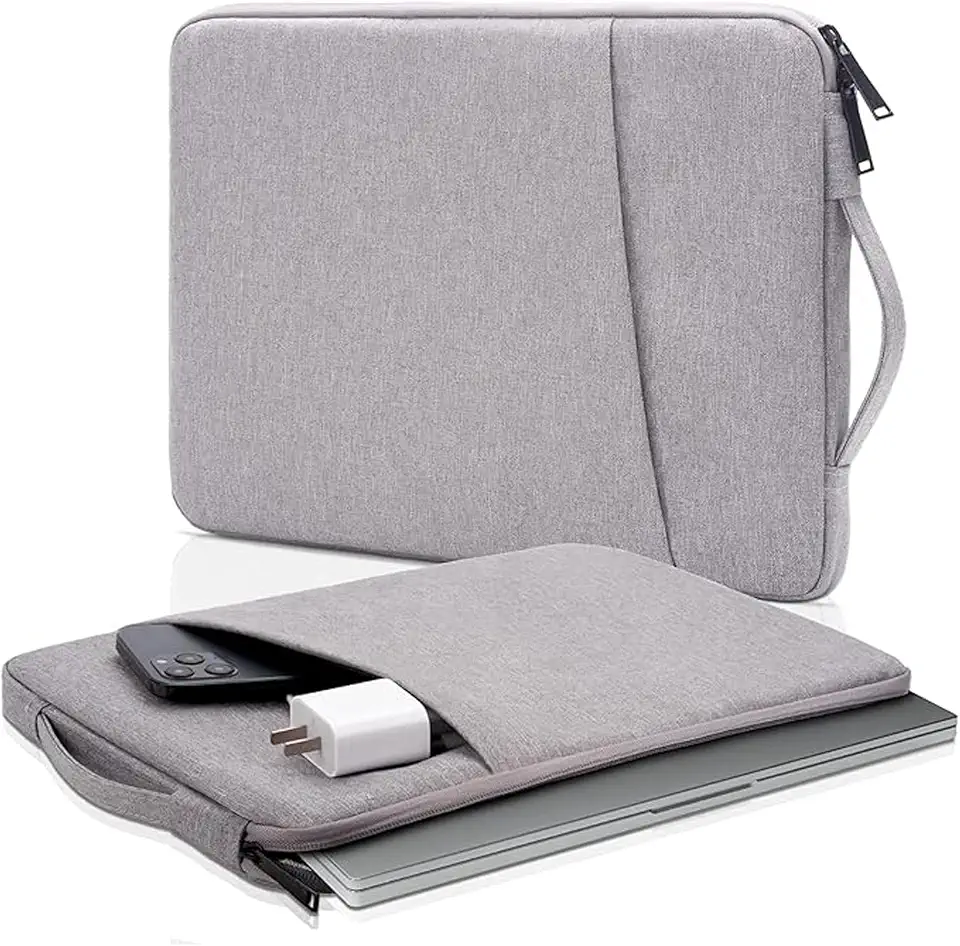 MONWO Capa Case para Notebook Aveludada com Alça e Bolso Externo com Zíper, À Prova d'água, À Prova de Choque (Cinza, 13,3'')