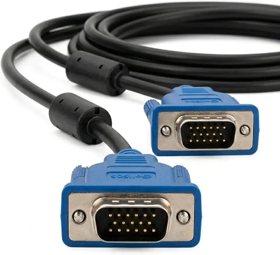 Cabo VGA Macho para Macho com Filtro Ferrite Anti-Interferência, Blindado, Alta Resolução para Monitor, Projetor, PC, Notebook, TV, Preto, 2m 3m 5m (2 Metros)