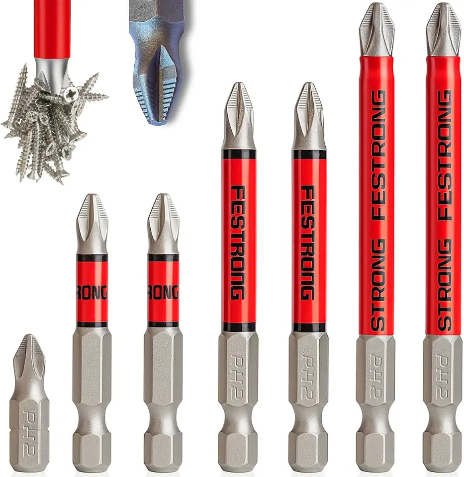 Kit Ponta Bits PH2 Phillips Magnético Antiderrapante 25/50/70/90mm para Parafusadeira 7 Peças