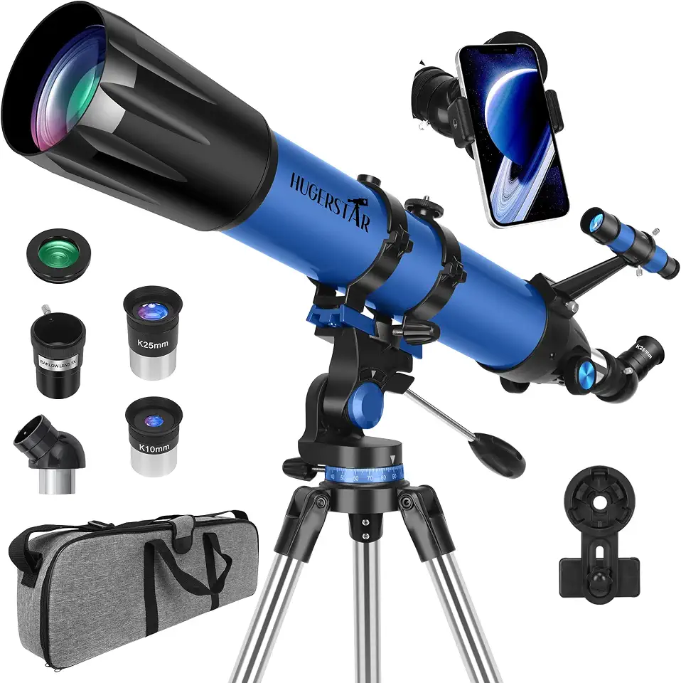 Telescópio, telescópio para adultos de alta potência, abertura de 90 mm, 800 mm, telescópios refratores profissionais para adultos iniciantes em astronomia com tripé inoxidável de montagem