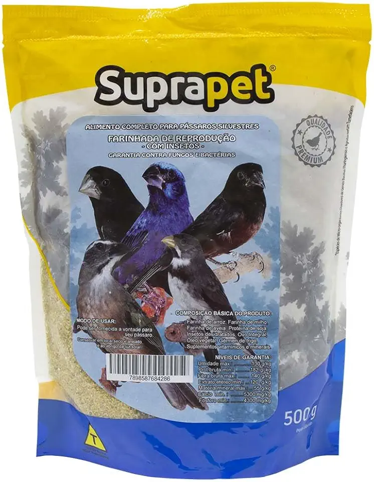 Farinhada Completa com Insetos Reprodução para Pássaros Silvestres 500g - Suprapet Canário Curió Bicudo Azulão Coleiro Trinca Ferro Pixarro Sabiá Galo de Campina