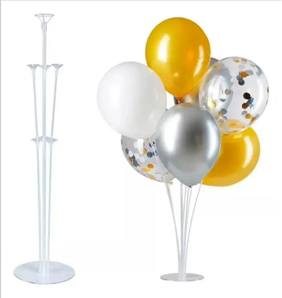 Kit 7 Hastes Pega Balão Bexiga Reforçadas com Base de Mesa – Suporte Resistente para Decoração de Festas e Eventos