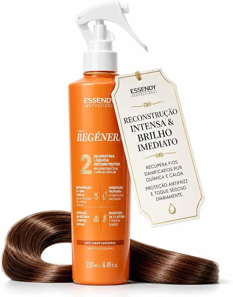 Essendy Queratina Líquida Spray Regenera 250ml | Reconstrutor Capilar Profissional com Queratina Hidrolisada, Colágeno e Óleo de Argan | Antifrizz Leave-in para Cabelos Danificados, Tingidos e Quimicamente Tratados