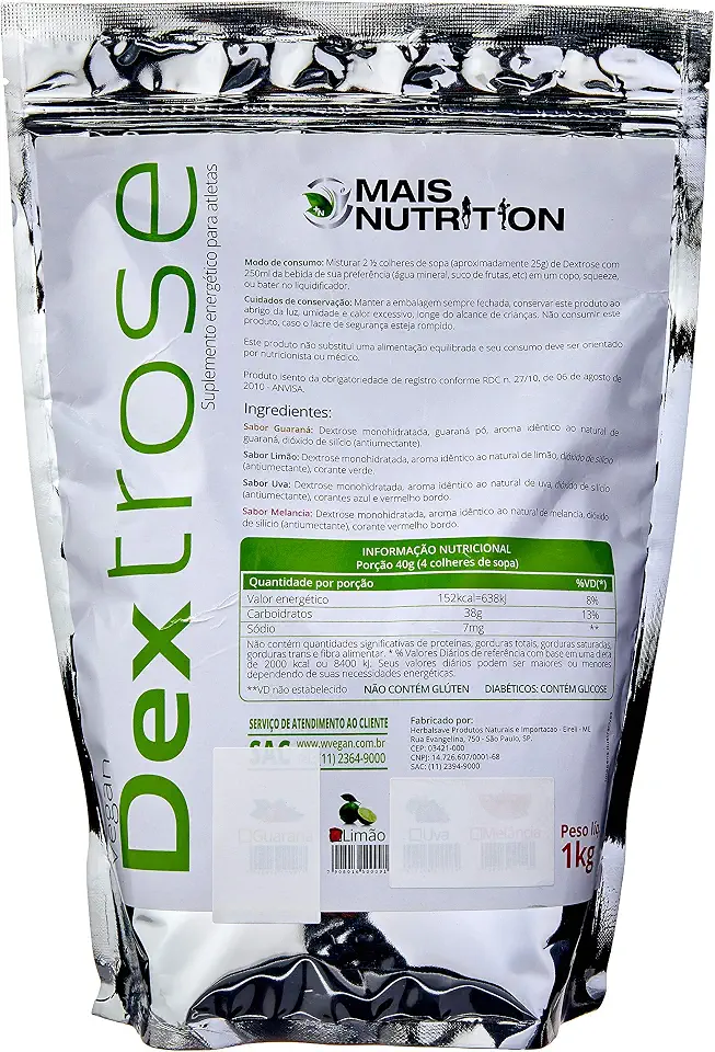 Mais Nutrition Dextrose 1Kg Embalagem Refil Limão Wvegan Vegano