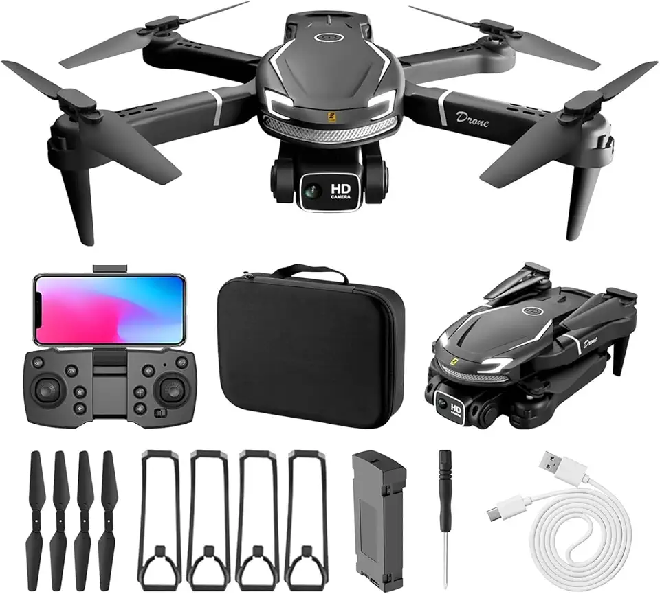 Drone DLI V88 com Câmera, Drone Dobrável FPV em 4K UHD com Estabilização de Altitude Fixada, Quadricóptero com Controle Remoto Dobrável com Controle por Gestos de Voz, Controle por Gravidade, Voo em Trajetória Predefinida, Lente Ajustável em 90°, Decolagem com um Toque, 2 Baterias, Brinquedo Ideal para Crianças, Adultos e Iniciantes (Preto, V88)