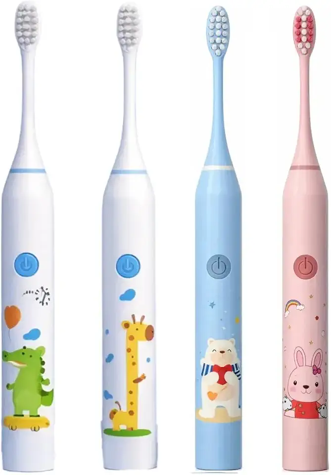 Escova Dental Infantil Elétrica Recarregável Usb Ultrassônica Com 4 Cabeças Refis Branco