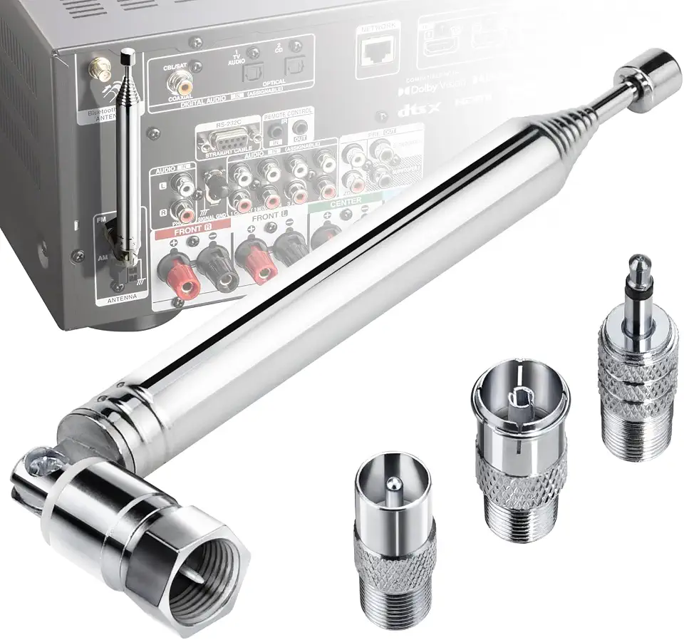 Antena de rádio FM, antena telescópica FM interna Ancable 75 Ohm F tipo conector macho com adaptador para rádio de mesa, receptor estéreo HiFi AV Mini sistema