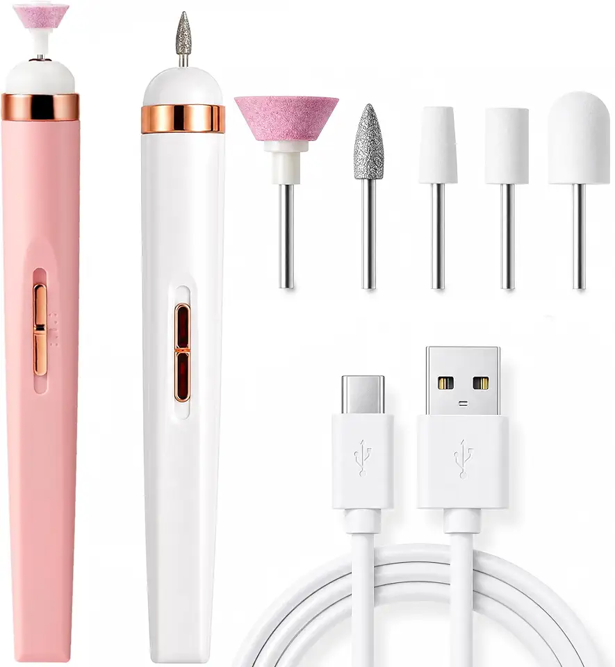 Lixa De Unha Elétrica Portátil, Kit Manicure Com 5 Brocas, Lixadeira Para Unhas E Motor Silencioso Profissional Polimento Cutículas, Recarregável USB (Branco)