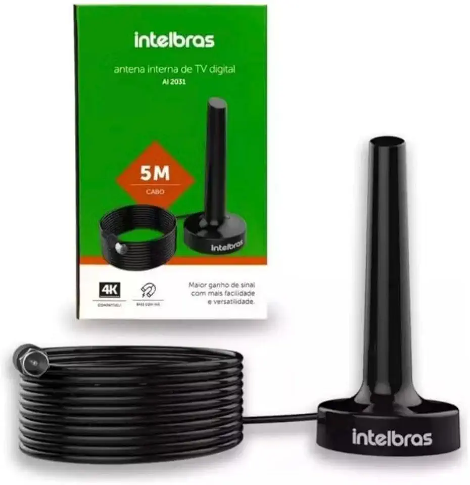 Antena Interna TV Digital 4K Intelbras AL2031 + Cabo 5m