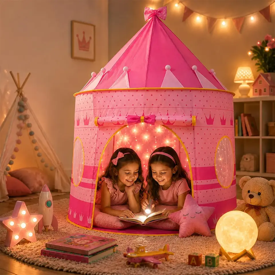 Barraca Infantil Cabana e Castelo da Princesa Rosa | Dobrável, Para Menina, Tenda Cabaninha