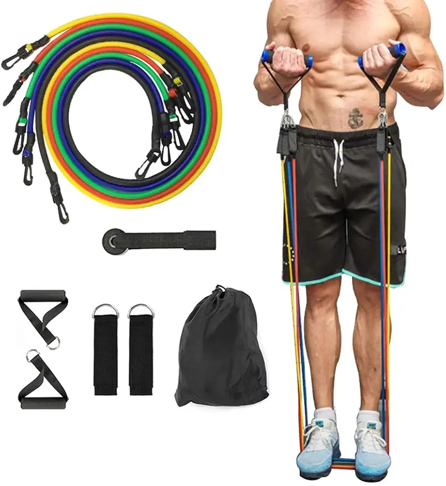 11 Peças Elástico Extensor Exercicio Funcional Até 100 libras Kit Elástico Extensor Treinamento Pilates Exercícios Academia Acessórios