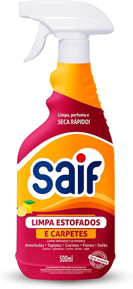 Saif Limpa Estofados E Carpetes Com Gatilho 500Ml Limpador De Carpetes E Estofados Spray Laranja E Vermelho Limpa Perfuma E Seca Rápido
