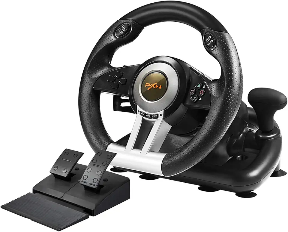 PXN PC Racing Steering Wheel, V3II USB Car Driving Race Gaming Steering Wheel with Pedals for Windows PC, PS3, PS4, Nintendo Switch, Xbox One, Xbox Series X/S