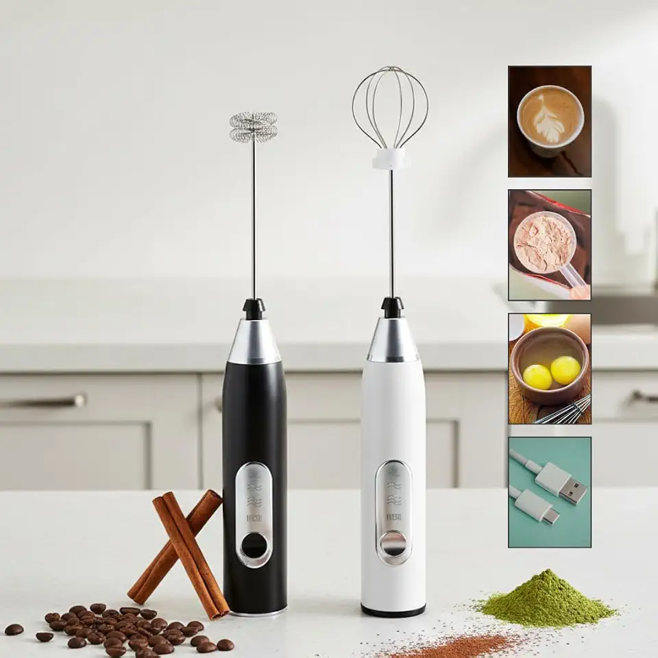 Mini Mixer Elétrico Portátil USB Recarregável – Espumador de Leite e Café, Batedor para Whey, Ovos e Bebidas, 3 Velocidades, Cores Sortidas. Qualidade Premium - LoomaStore