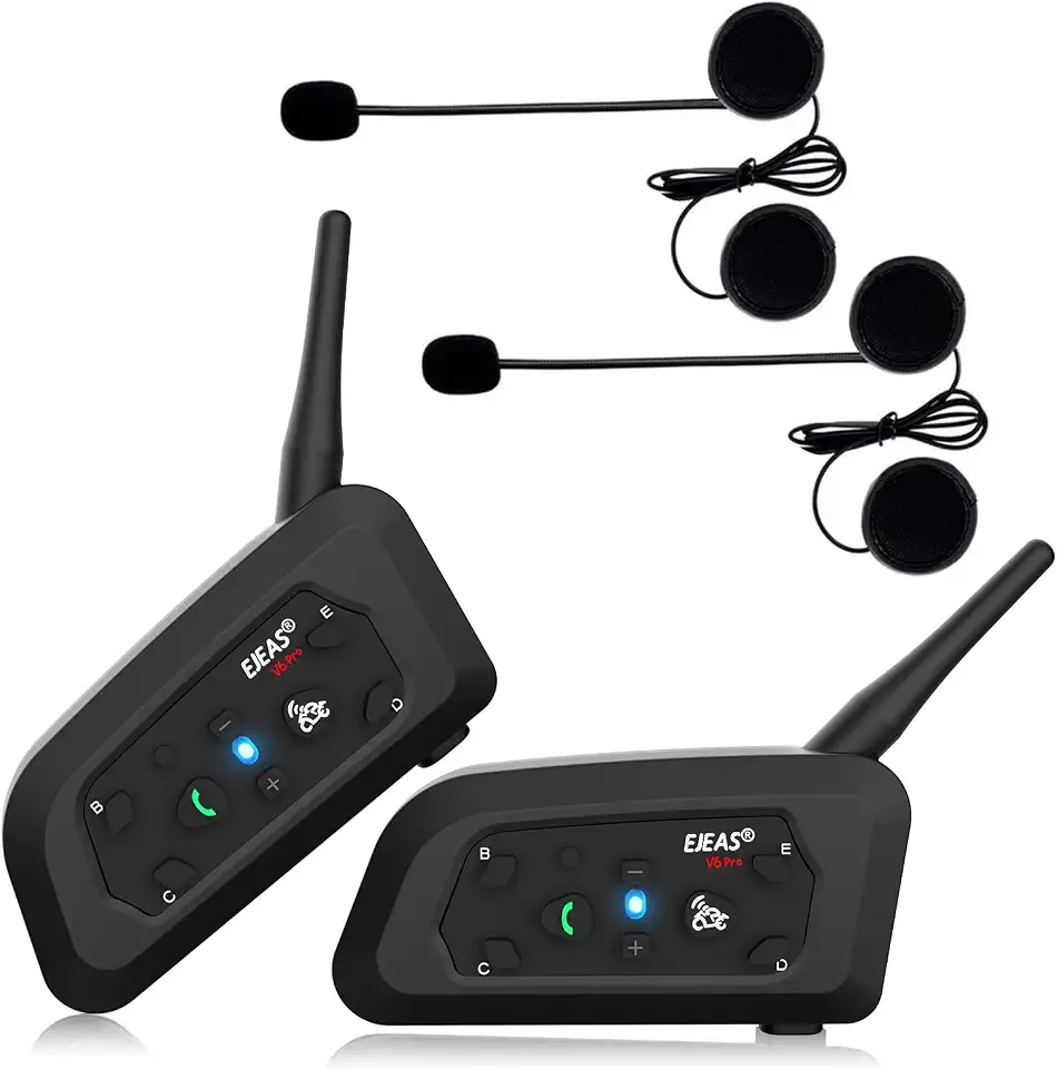 Pacote com 2 fones de ouvido Bluetooth para capacete de motocicleta V6 Pro para 6 motociclistas, comunicador de intercomunicação sem fio para capacetes, alcance de comunicação de intercomunicação de