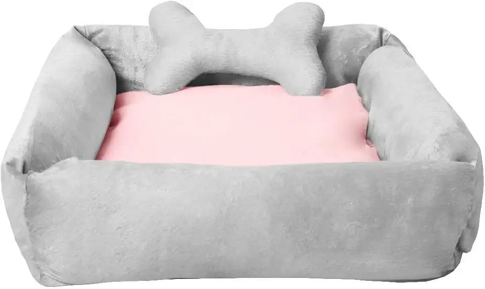 Caminha Pet Cama De Cachorro E Gato Casinha Confortável Lavável Antiderrapante 55cmx50cm Colchonete (cinza com rosa osso cinza)