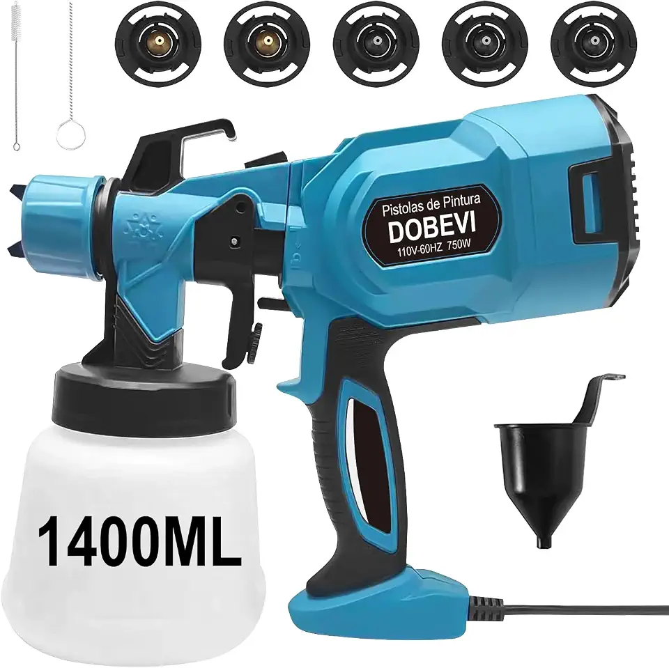 Pistola De Pintura Pulverizar Tinta 750w, 800 ml/min 1400ml 3 Regulações de Spray Pistola Pintura Elétrica Pulverizador com 5 Bicos para Parede, Móveis, Carro e Projetos DIY (110v)