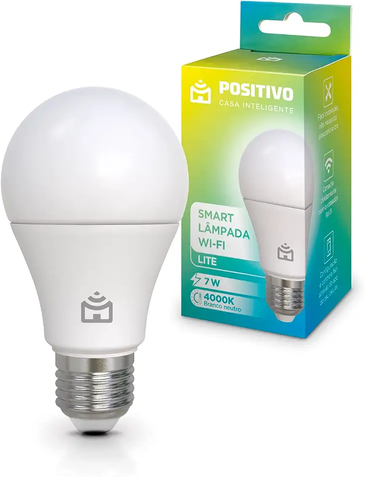 Smart Lâmpada Wi-Fi Lite Positivo Casa Inteligente, Iluminação Branca, 7W, 700 Lúmens, LED, Bivolt, Compatível com Alexa e Google Assistente