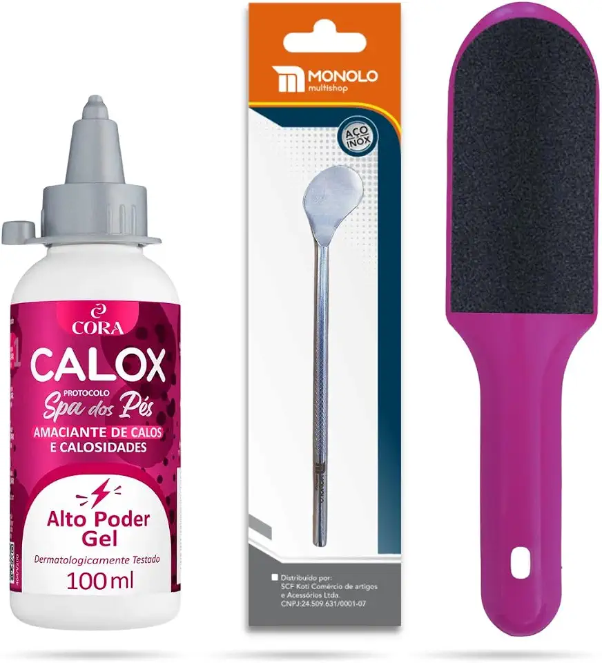 Kit Amaciante removedor Calos + Espátula Bisturi + Lixa SPA Pés Podóloga Pedicure Gel Cora Calox MONOLO MULTISHOP (Sortido, Único)