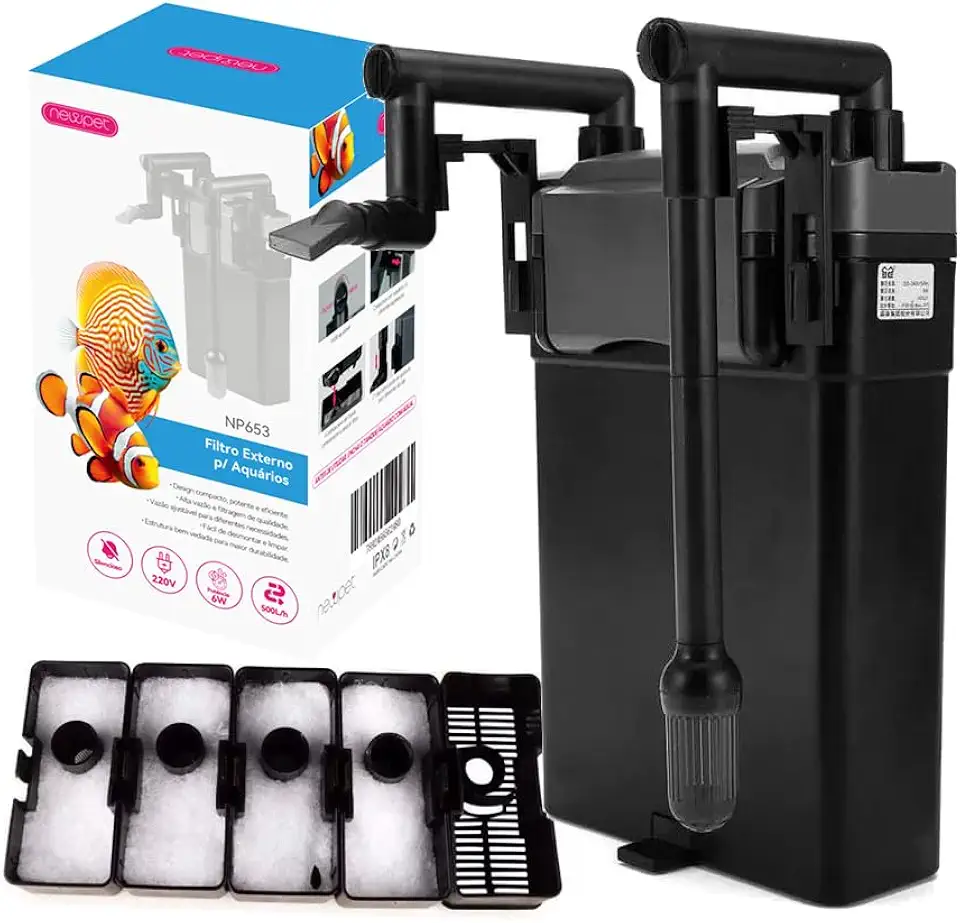 NEWPET Filtro Externo Hang-On 500L/H 6W, Filtro Suspenso Ultra Silencioso para Aquários (220V)
