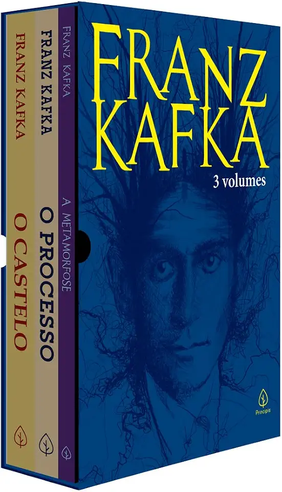 Box Franz Kafka com 3 livros, bloco de anotações e marcador de páginas