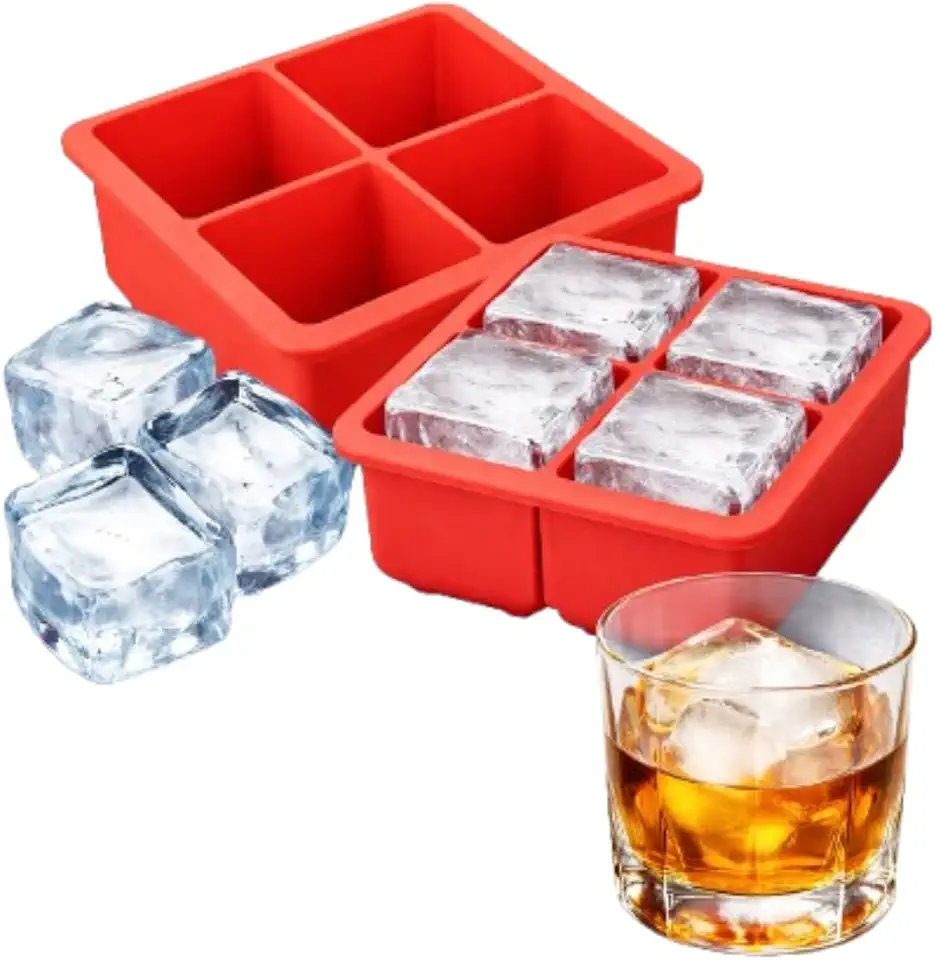 Kit 2 Formas de Gelo Silicone Grande Cubos de Gelo para Whisky e Drinks Fácil de Desenformar Resistente e Reutilizável