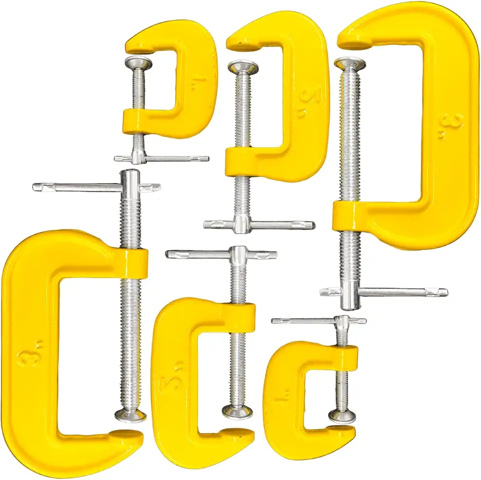 Kit 6 Grampos Tipo C Sargento Marceneiro Aço 1 2 e 3 Polegadas Profissional Fixação Presilha Aperto Rápido Marcenaria (25, 50 e 75mm)