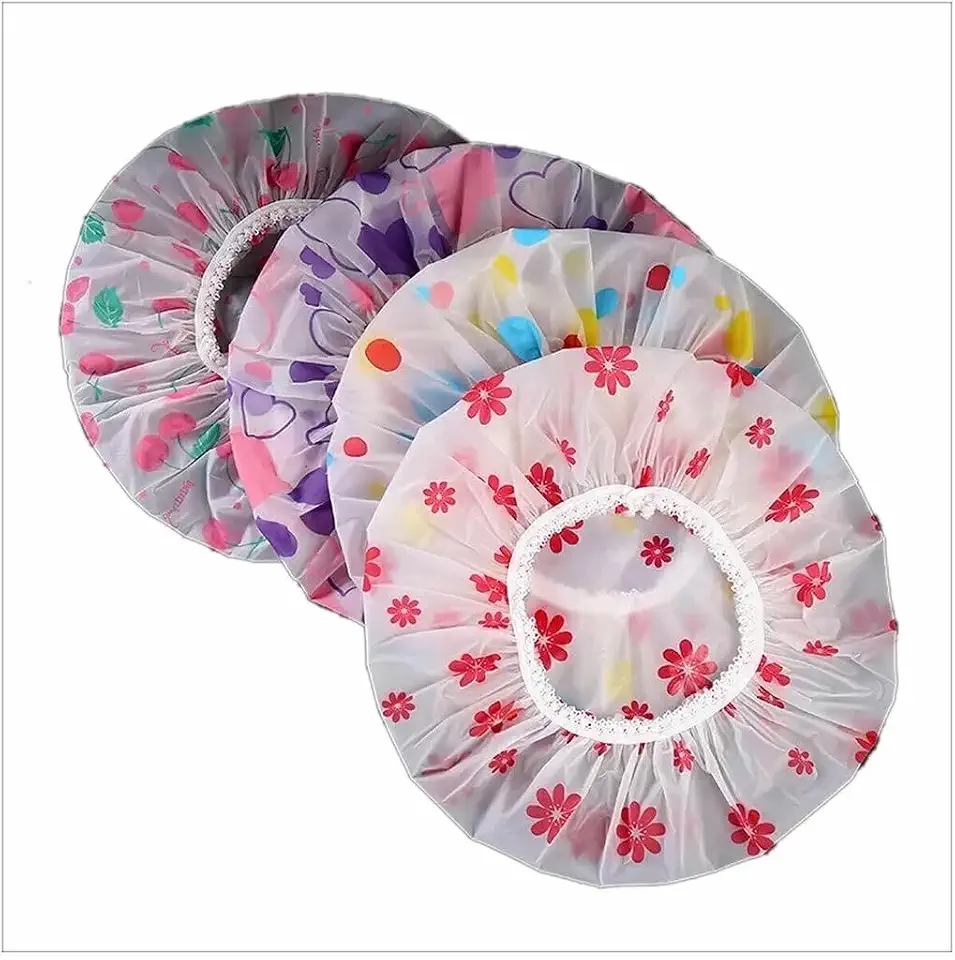 Kit 2 Toucas de Banho Plásticas Impermeáveis Reutilizáveis com Elástico Ajustável, Protege os Cabelos Durante o Banho, Estampas Variadas – H2F STORE
