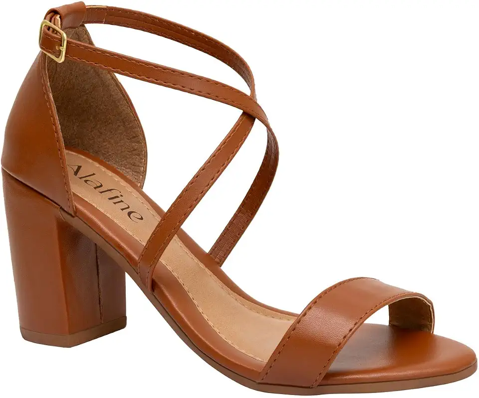 Sandália Feminina Salto Bloco Grosso Moda Casual Básico Brilho Confortável