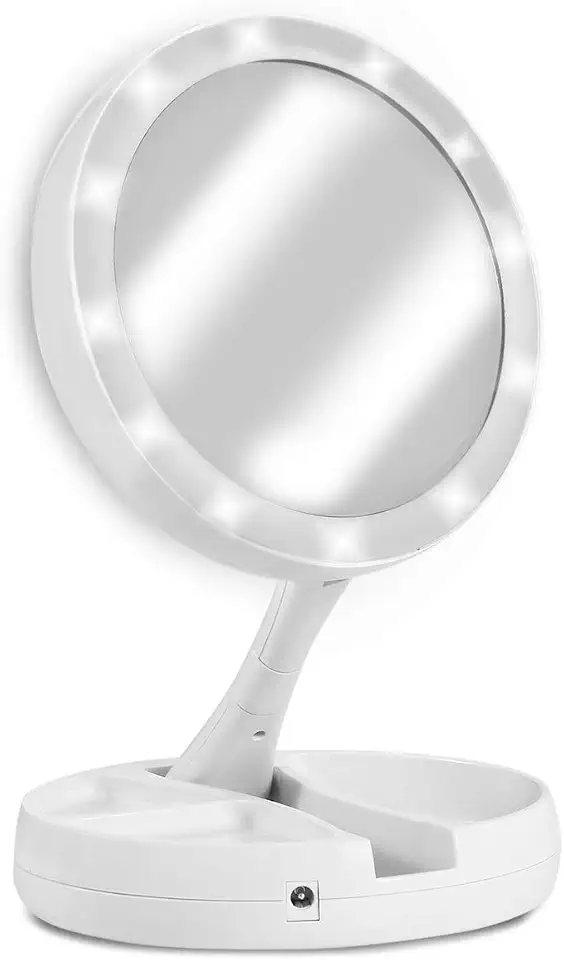 Espelho Facial de Camarim Led Articulável Com Aumento 10x para Maquiagem Barbear Portátil