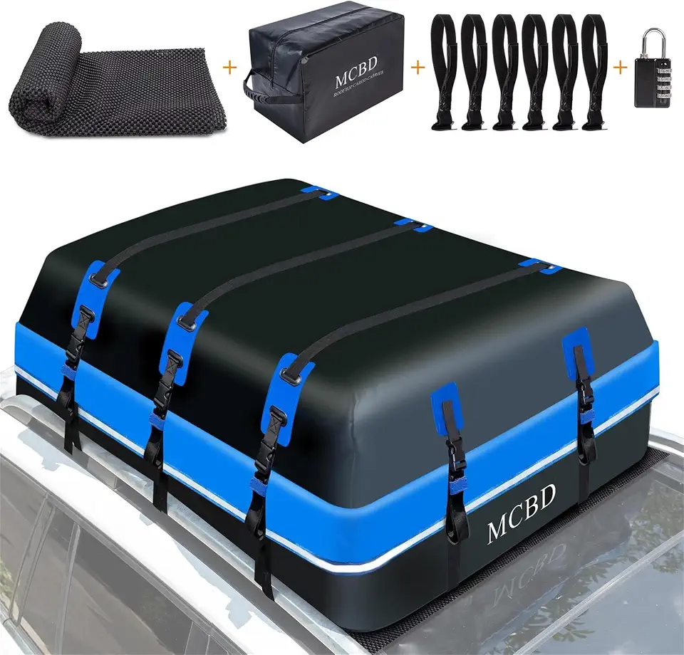 MCBD Bagageiro De Teto, 21 Pés Cúbicos, Bolsa De Bagagem Impermeável De Tecido Macio Todos Os Veículos, Incluindo Suvs Com Ou Sem Barras, Inclui 10 Cintas Reforçadas + 6 Ganchos Para Portas, Bolsa