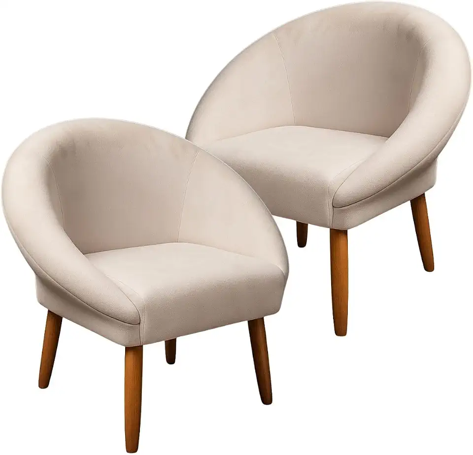 Kit 2 Poltronas Cadeira Decorativa para Sala de Espera Elegante Recepção Pés Palito MOBLAN decor (Bege)
