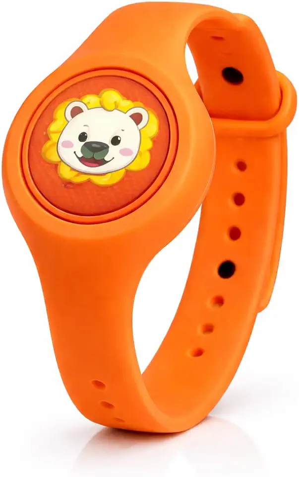 Pulseira Repelente Infantil Anti Mosquito com LED, Proteção com Citronela Não Tóxica para Crianças e Bebês, Designs de Animais Coloridos (Laranja - Desenho Sortido)