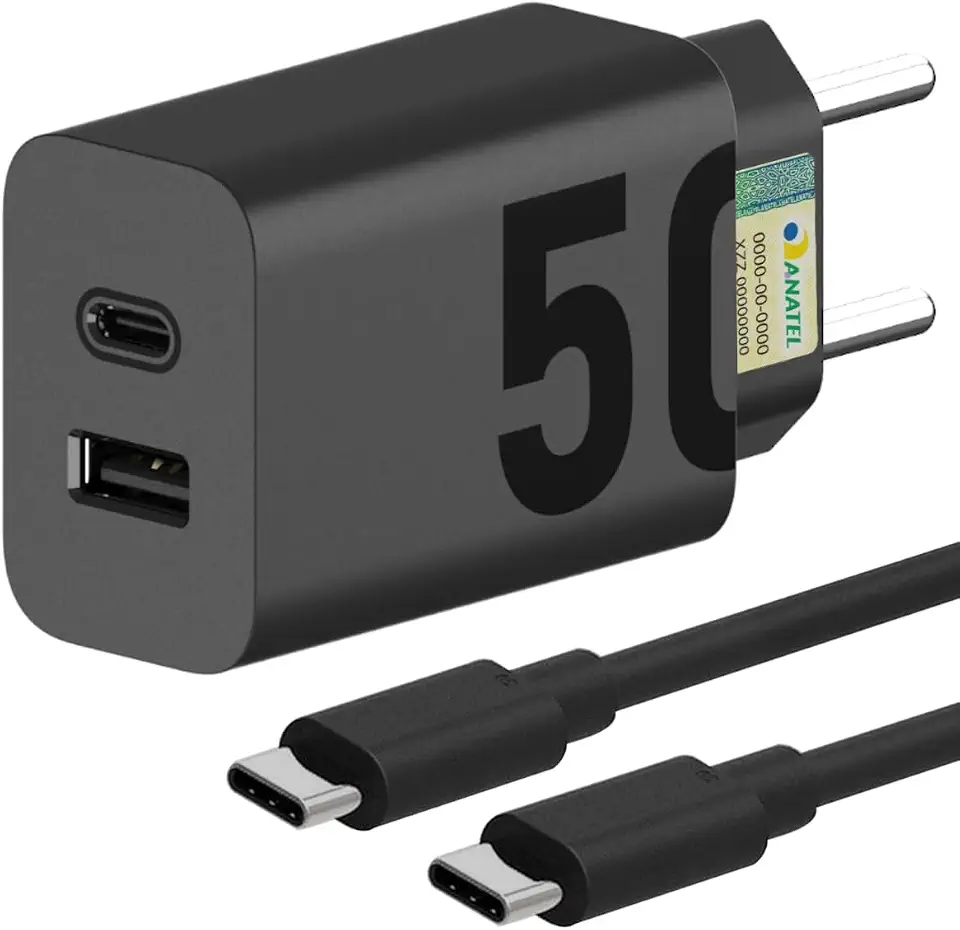 Carregador Super Turbo 50W Ultra Rápido Tipo C Com Carregamento Rápido Power Delivery + Cabo Tipo C Compatível Com Todos Aparelhos type C Premium (USB tipo C)