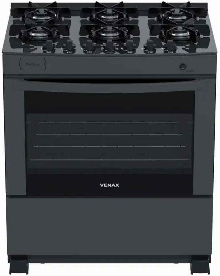 Fogao 6 Bocas Venax Delplus Vitreo Bl Grafite Gas Glp